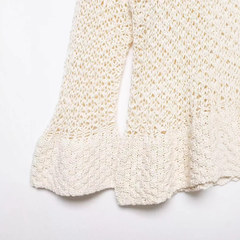 Damen Häkelpullover mit Volantärmeln und Ajourstruktur Drune