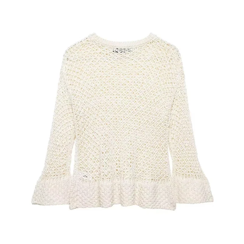 Damen Häkelpullover mit Volantärmeln und Ajourstruktur Drune