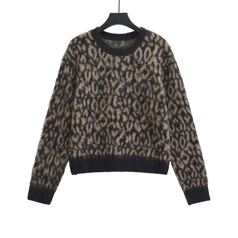 Damen Grobstrick-Pullover mit Leo-Jacquard, weichem Flor und Rundhals Drune