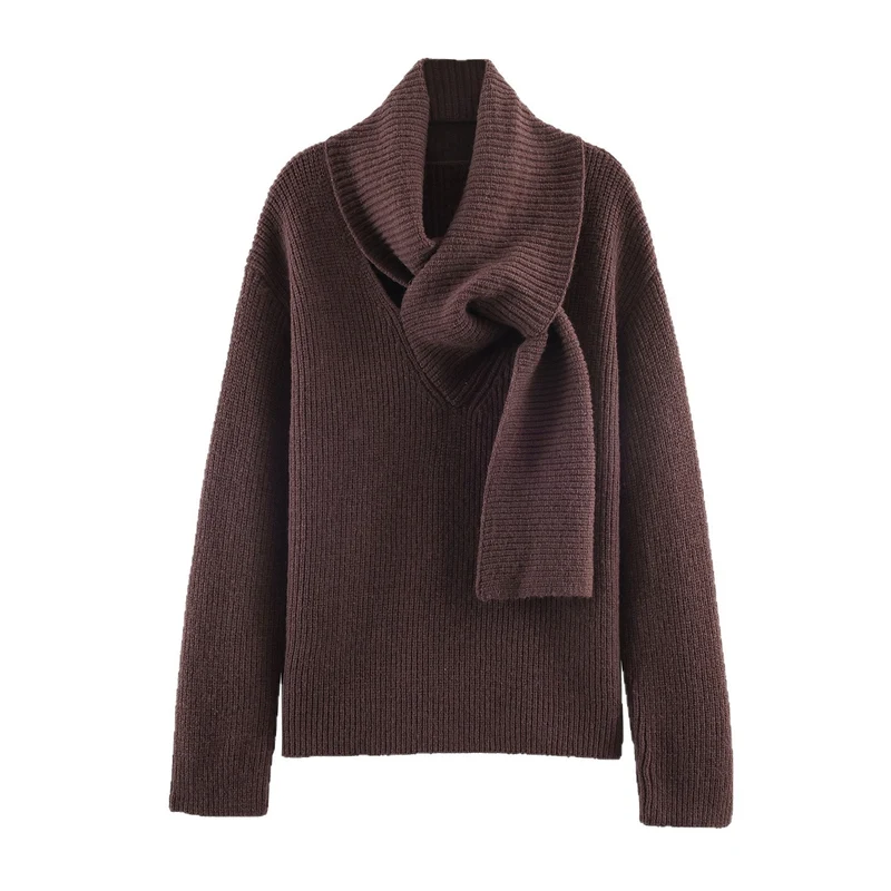 Damen Grobstrick-Pullover mit integriertem Schalkragen Drune