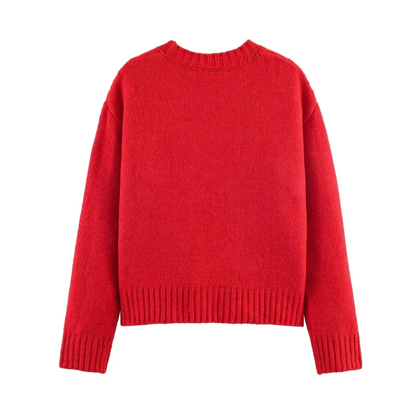 Damen Grobstrick-Pullover mit geflochtenem Schleifenapplikation Drune