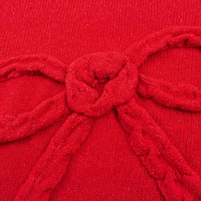 Damen Grobstrick-Pullover mit geflochtenem Schleifenapplikation Drune