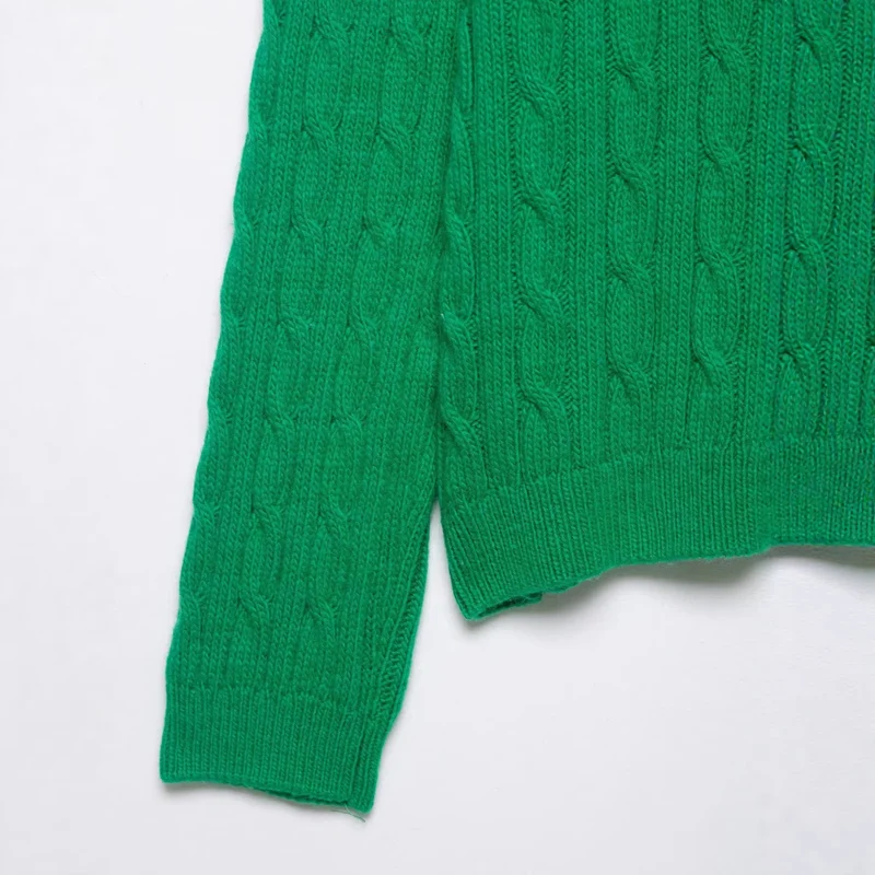 Damen Grobgestrickter Zopfstrick-Pullover mit V-Ausschnitt und kurzem Boxy-Schnitt Drune