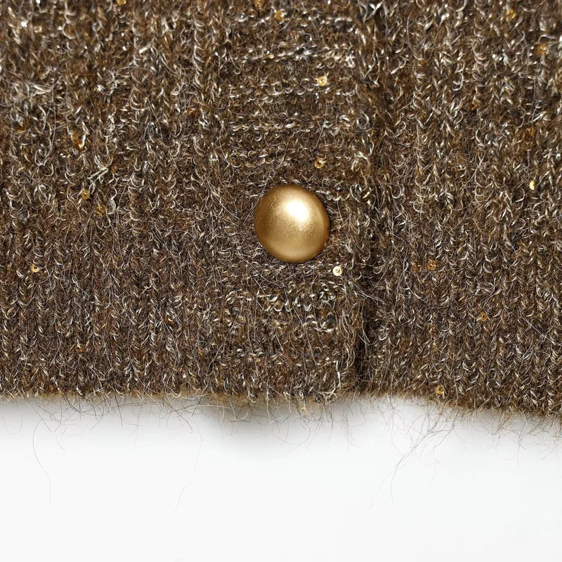 Damen Grobgestrickter Rippencardigan mit goldfarbenen Knöpfen und V-Ausschnitt Drune