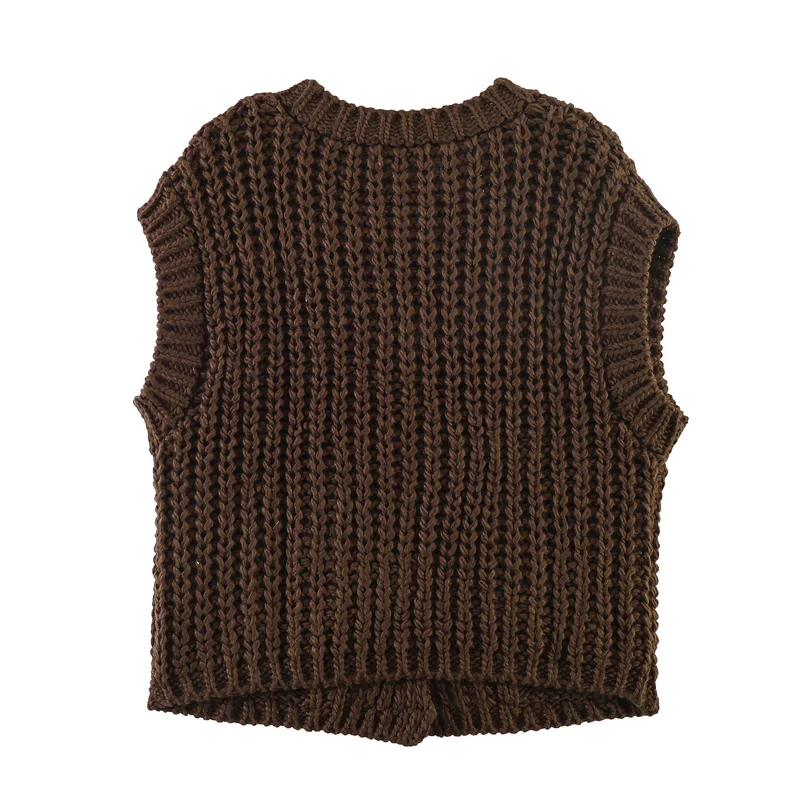 Damen Grobgestrickte ärmellose Weste mit Zierknöpfen und Taschen Drune