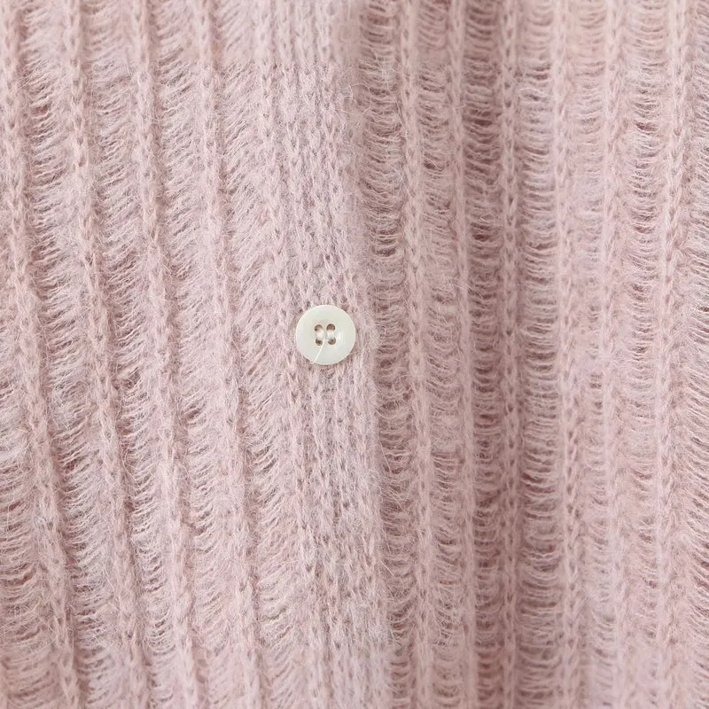 Damen Grob gestrickte Oversize‑Strickjacke mit Hemdkragen und Knopfleiste Drune