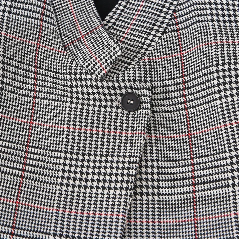 Damen Glencheck-Kurzblazer im Boxy-Schnitt mit Stehkragen und verdeckter Knopfleiste Drune