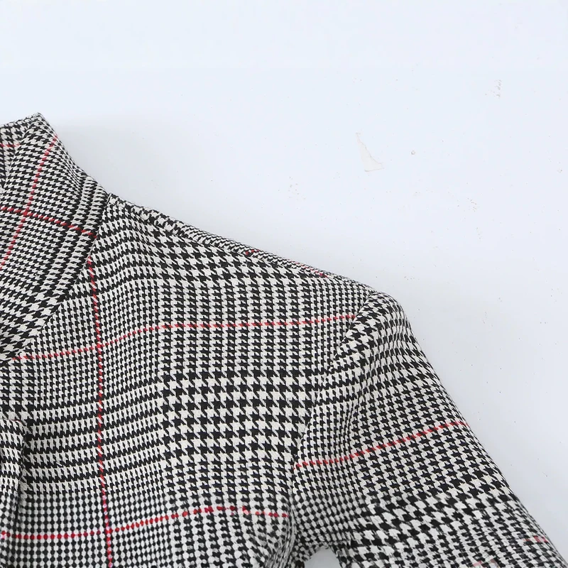 Damen Glencheck-Kurzblazer im Boxy-Schnitt mit Stehkragen und verdeckter Knopfleiste Drune