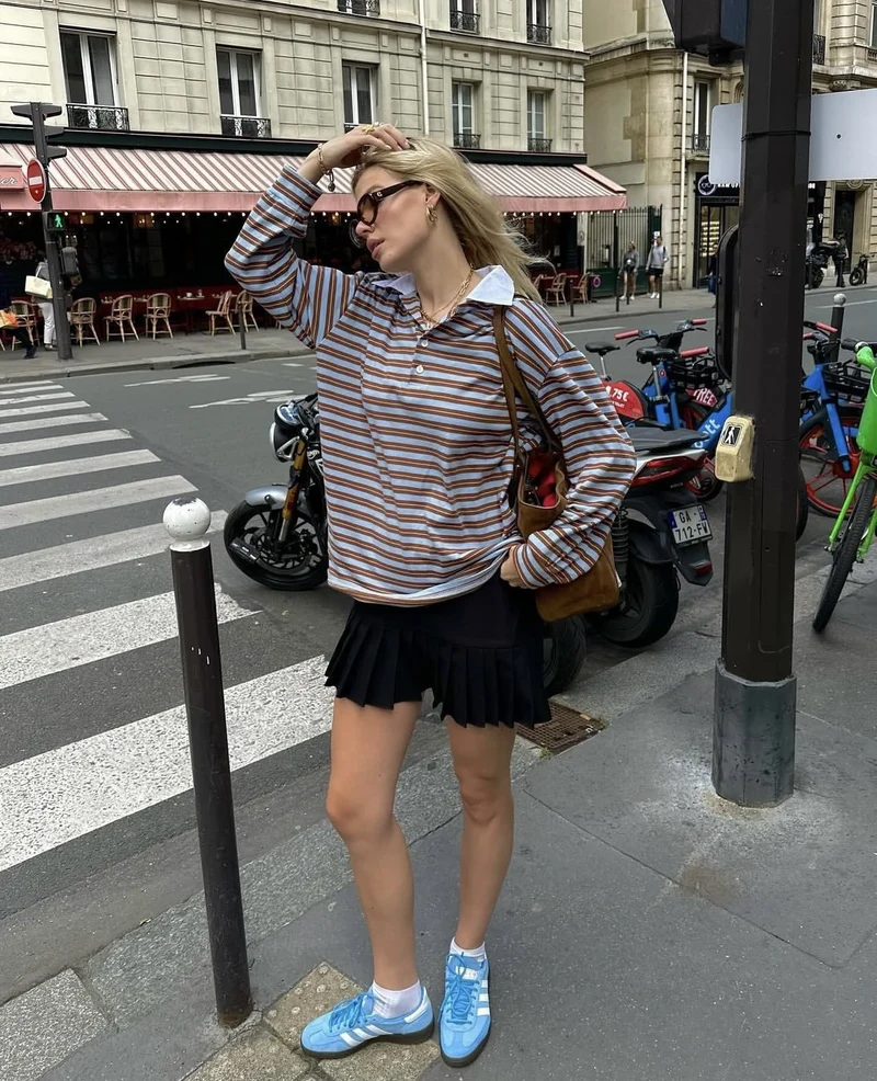 Damen Gestreiftes Oversize-Rugbyshirt mit kontrastierendem Hemdkragen und Knopfleiste Drune