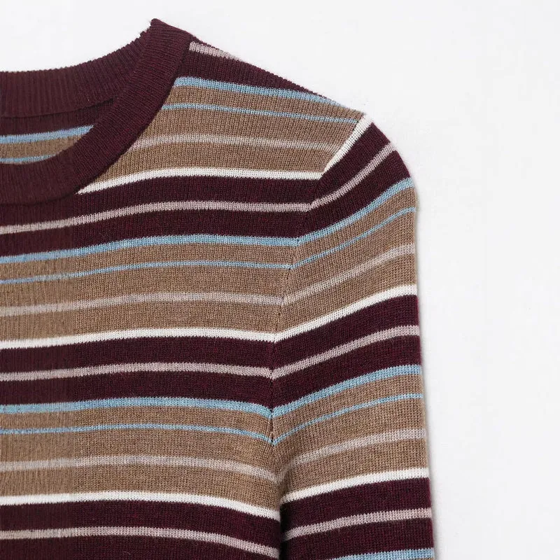 Damen Gestreiftes Feinstrick-Henleyshirt mit Knopfleiste und schlanker Passform Drune