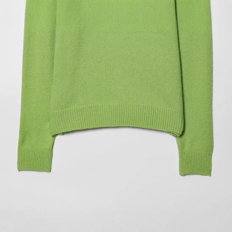 Damen Gestreifter Strickpullover mit halbem Reißverschluss und großem Hemdkragen Drune