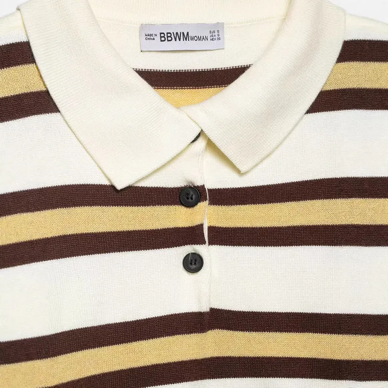 Damen Gestreifter Strick‑Polo‑Pullover im Oversize‑Cropped‑Schnitt Drune