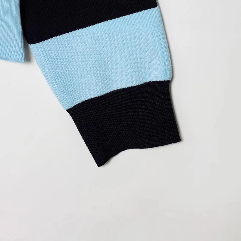Damen Gestreifter Rugby-Pullover mit Polokragen und V-Ausschnitt Drune