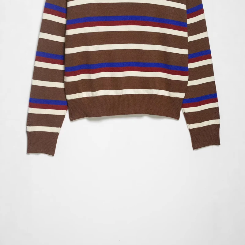 Damen Gestreifter Polokragen-Strickpullover im Boxy-Cropped-Schnitt Drune