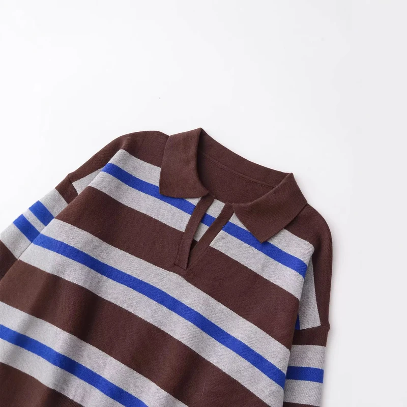 Damen Gestreifter Polokragen-Pullover im Cropped‑Oversize‑Schnitt aus Feinstrick Drune