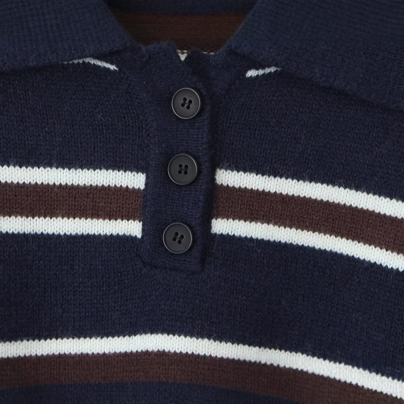 Damen Gestreifter Oversize-Strickpullover mit Polokragen und Rippbündchen Drune