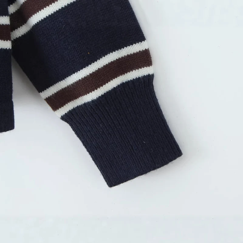 Damen Gestreifter Oversize-Strickpullover mit Polokragen und Rippbündchen Drune