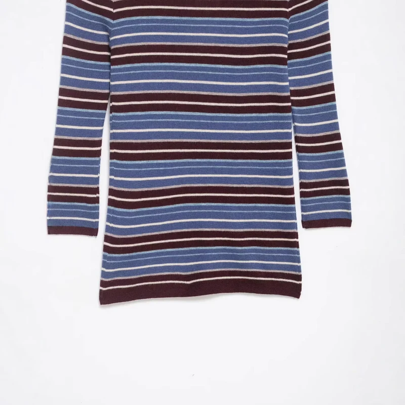 Damen Gestreifter Feinstrick-Rollkragenpullover mit schmaler Rippenstruktur Drune