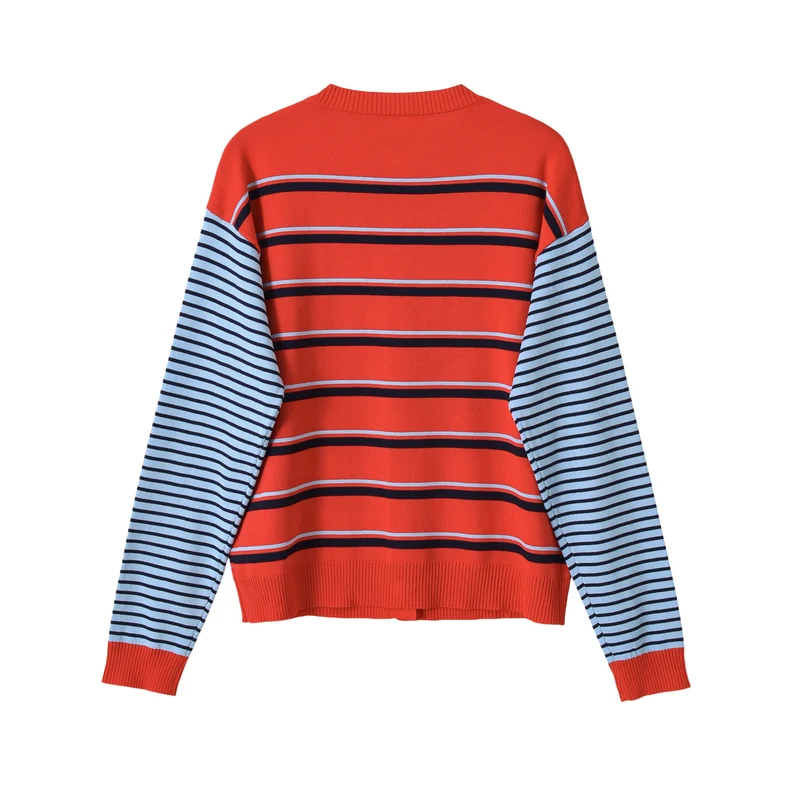 Damen Gestreifte Strickjacke mit Rundhals und Knopfverschluss Drune