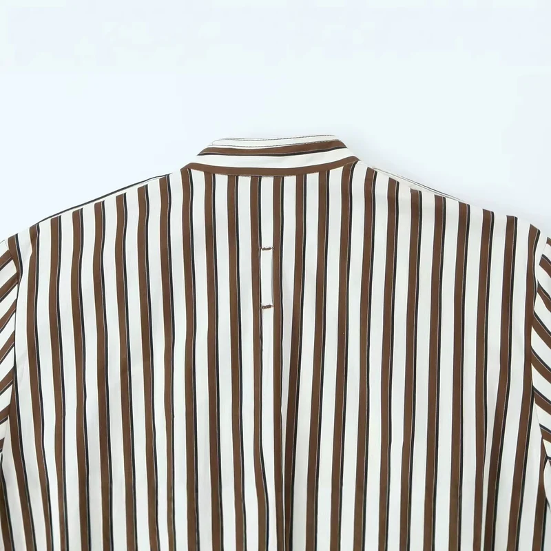 Damen Gestreifte Oversized Übergangsjacke mit Stehkragen und aufgesetzter Brusttasche Drune