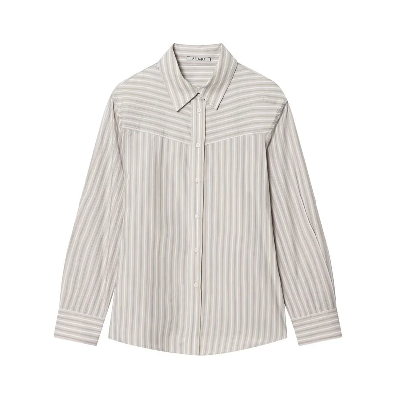 Damen Gestreifte Oversize‑Hemdbluse mit Western‑Yoke Drune