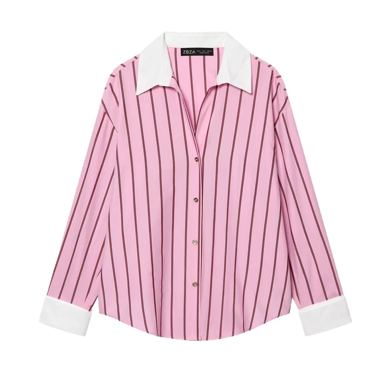 Damen Gestreifte Oversize-Bluse mit kontrastkragen und Manschetten Drune