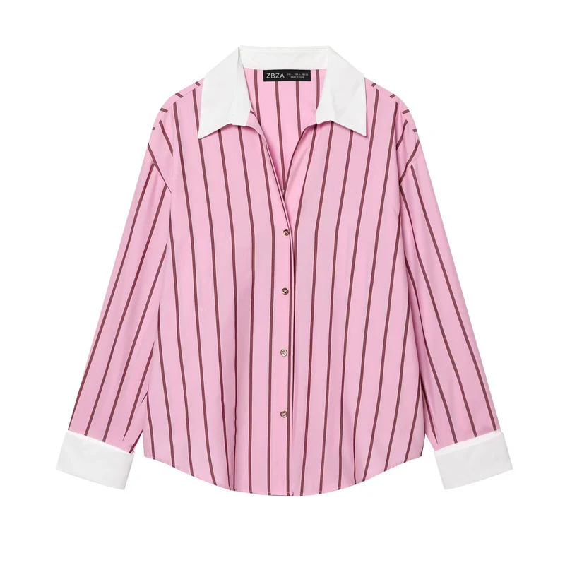 Damen Gestreifte Oversize-Bluse mit kontrastkragen und Manschetten Drune