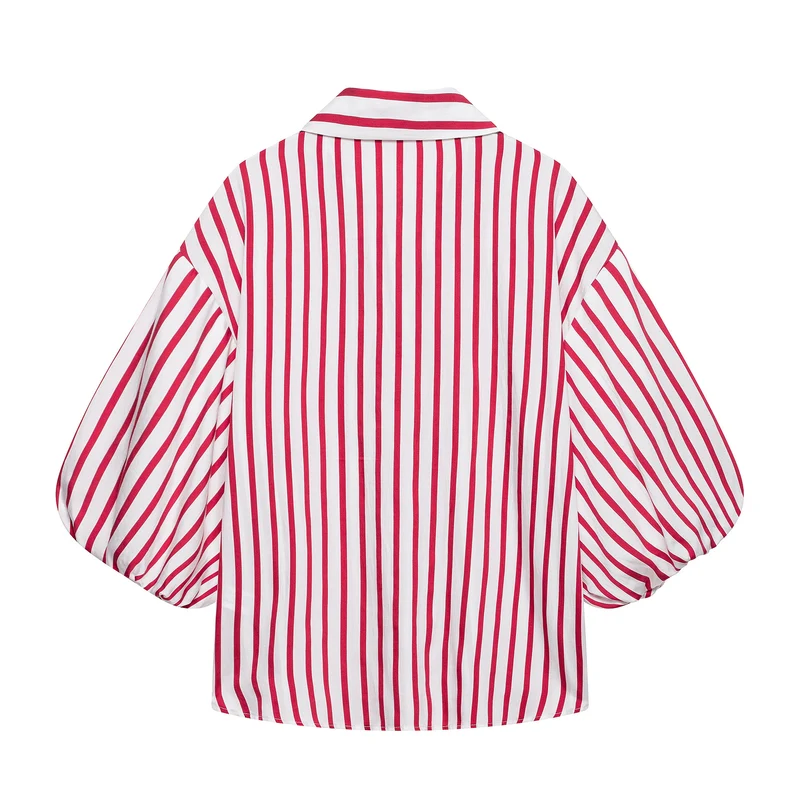 Damen Gestreifte Oversize-Bluse mit Ballonärmeln Drune