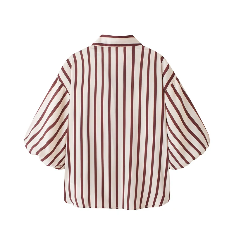 Damen Gestreifte Oversize-Bluse mit Ballonärmeln Drune