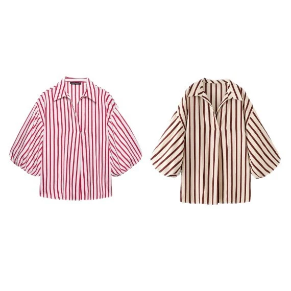Damen Gestreifte Oversize-Bluse mit Ballonärmeln Drune