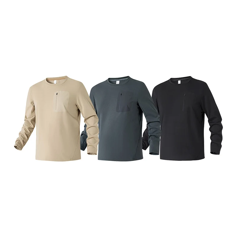 Herren Funktions-Langarmshirt mit Brust-Reißverschlusstasche und atmungsaktivem Performance-Jersey Drune