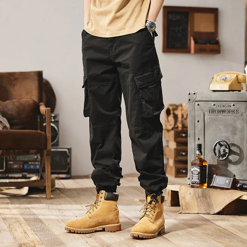 Herren Funktionale Cargo-Arbeitshose mit Kniepasse, Mehrfach‑Klappentaschen und Relaxed‑Straight‑Schnitt Drune