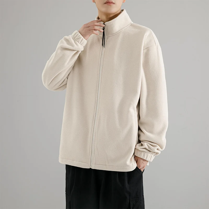 Herren Fleecejacke mit Stehkragen, durchgehendem Reißverschluss und elastischen Bündchen Drune