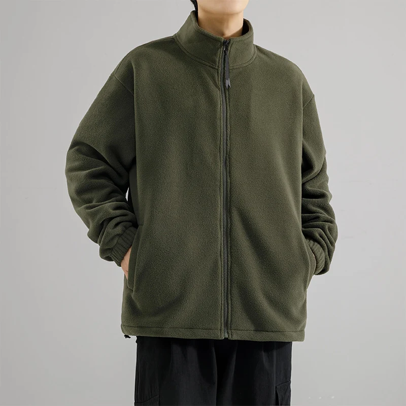 Herren Fleecejacke mit Stehkragen, durchgehendem Reißverschluss und elastischen Bündchen Drune