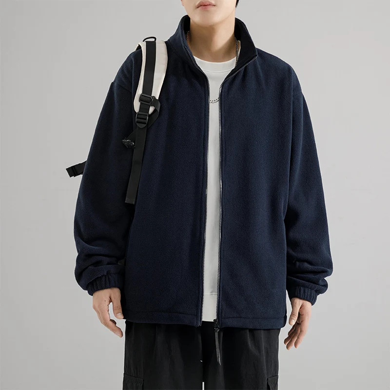 Herren Fleecejacke mit Stehkragen, durchgehendem Reißverschluss und elastischen Bündchen Drune