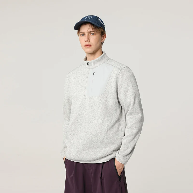 Herren Fleece-Halbzip-Pullover mit Stehkragen, Brustreißverschlusstasche und Relaxed-Fit Drune