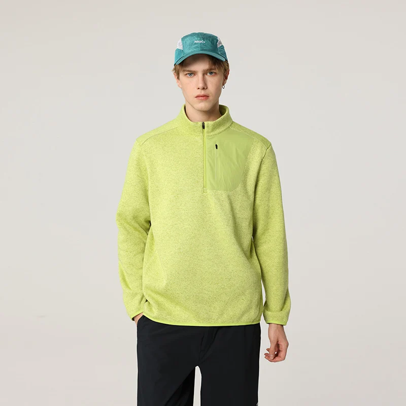 Herren Fleece-Halbzip-Pullover mit Stehkragen, Brustreißverschlusstasche und Relaxed-Fit Drune