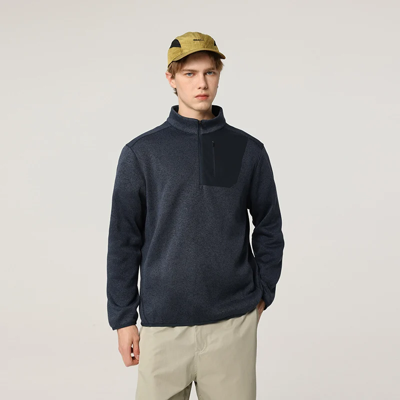 Herren Fleece-Halbzip-Pullover mit Stehkragen, Brustreißverschlusstasche und Relaxed-Fit Drune