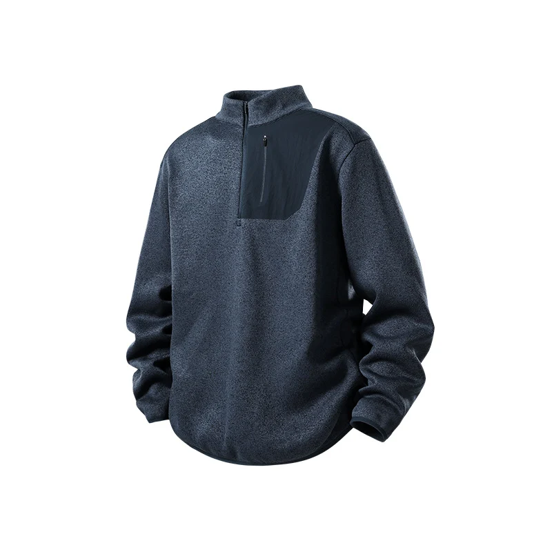 Herren Fleece-Halbzip-Pullover mit Stehkragen, Brustreißverschlusstasche und Relaxed-Fit Drune