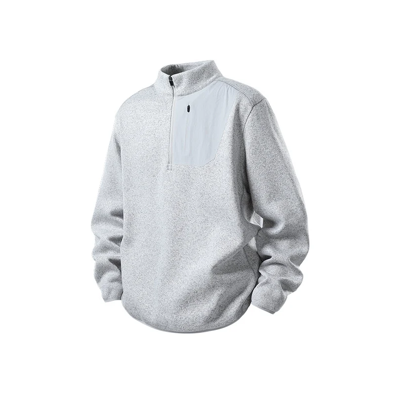 Herren Fleece-Halbzip-Pullover mit Stehkragen, Brustreißverschlusstasche und Relaxed-Fit Drune
