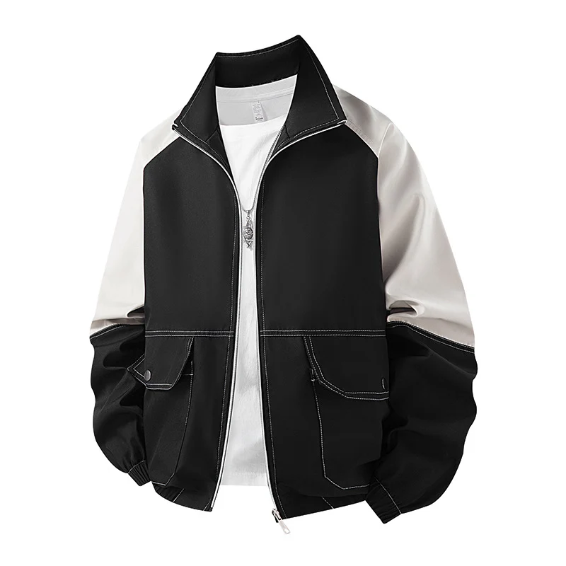 Herren Farbblock-Bomberjacke im Oversize-Utility-Stil mit kontrastreichen Nähten, Reißverschluss und Pattentaschen Drune