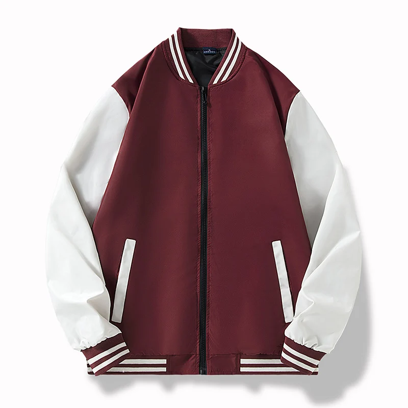 Herren College-Bomberjacke im Varsity-Stil mit kontrastierenden Ärmeln und gerippten Saumbündchen Drune