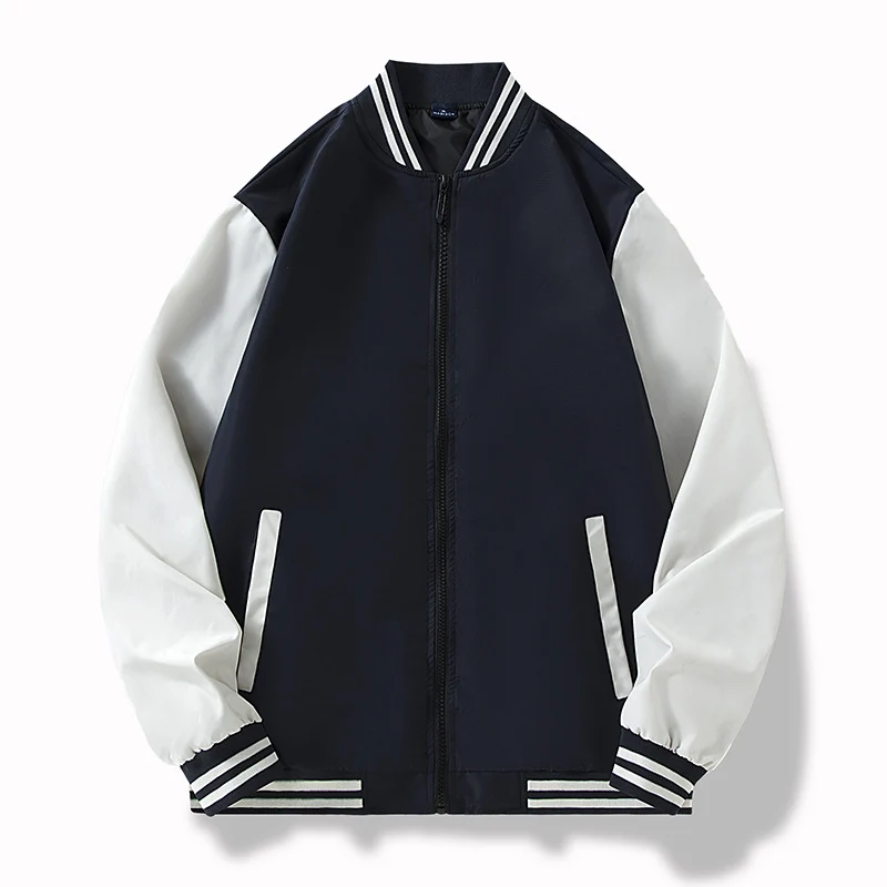 Herren College-Bomberjacke im Varsity-Stil mit kontrastierenden Ärmeln und gerippten Saumbündchen Drune