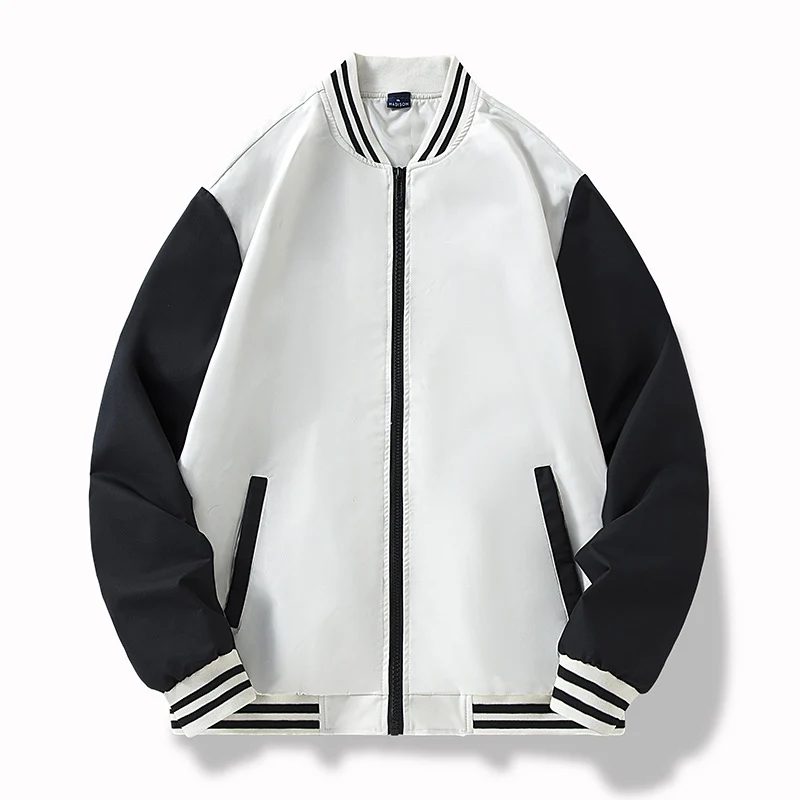 Herren College-Bomberjacke im Varsity-Stil mit kontrastierenden Ärmeln und gerippten Saumbündchen Drune