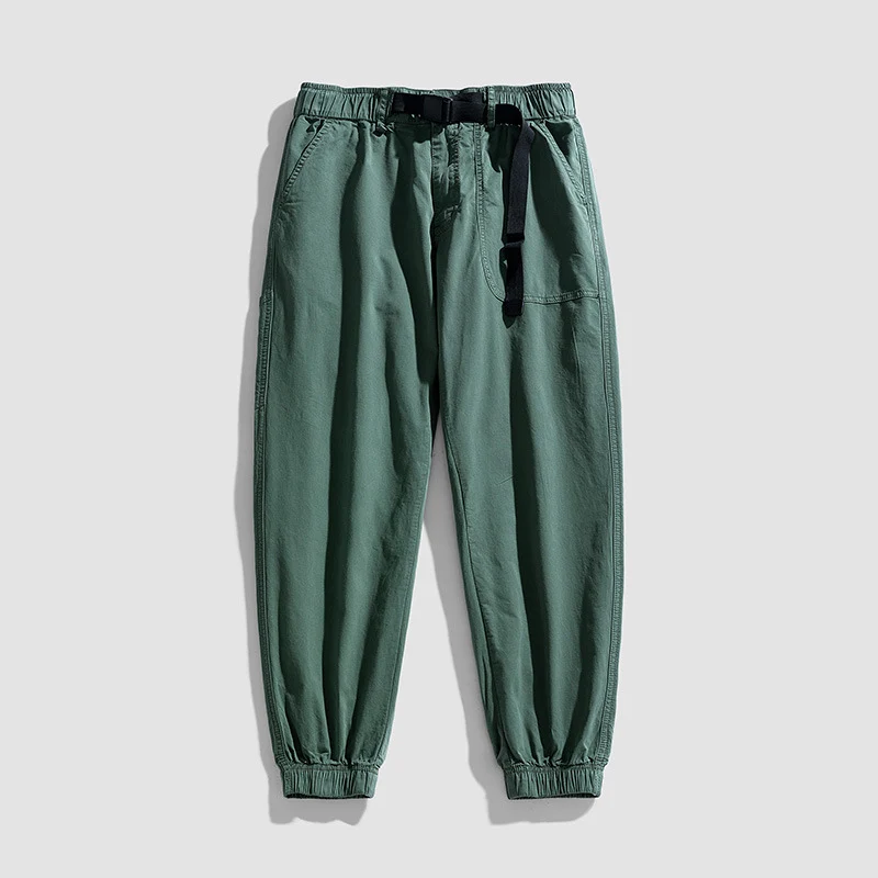 Herren Casual-Joggerhose aus Baumwoll‑Twill mit elastischem Bund, integriertem Webgürtel und geripptem Knöchelabschluss Drune