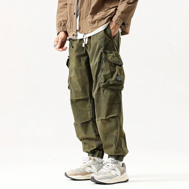 Herren Cargo-Joggerhose mit verstärkten Knien, Multifunktions-Taschen und Kordelbund Drune