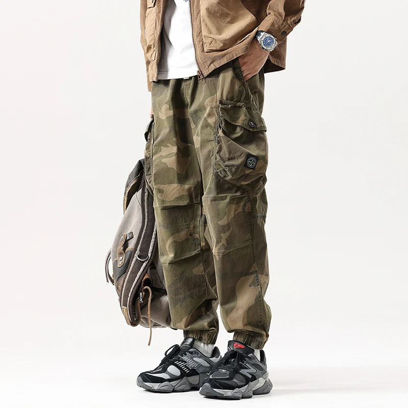 Herren Cargo-Joggerhose mit verstärkten Knien, Multifunktions-Taschen und Kordelbund Drune