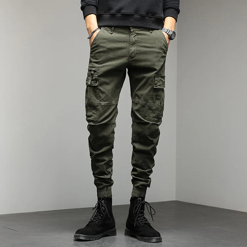 Herren Cargo-Joggerhose mit Knieabnähern elastischem Bund und Mehrfachtaschen Drune