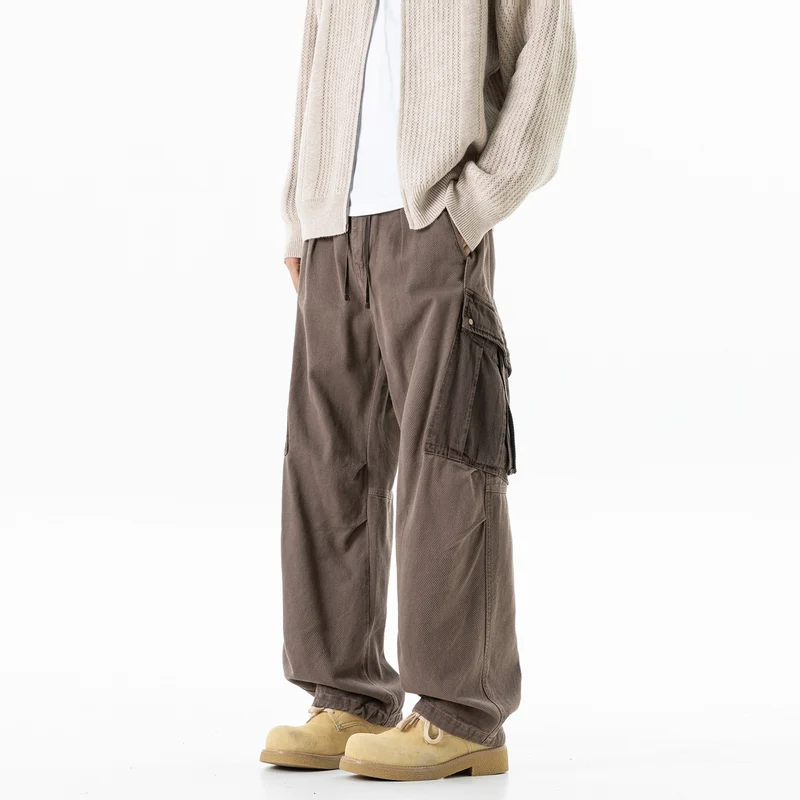 Herren Cargo-Hose mit Kordelbund, weitem Schnitt und Mehrfachtaschen Drune