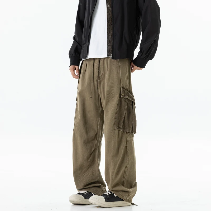 Herren Cargo-Hose mit Kordelbund, weitem Schnitt und Mehrfachtaschen Drune